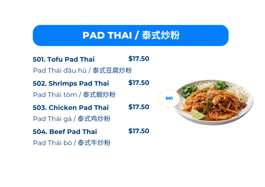 Pad Thai menu